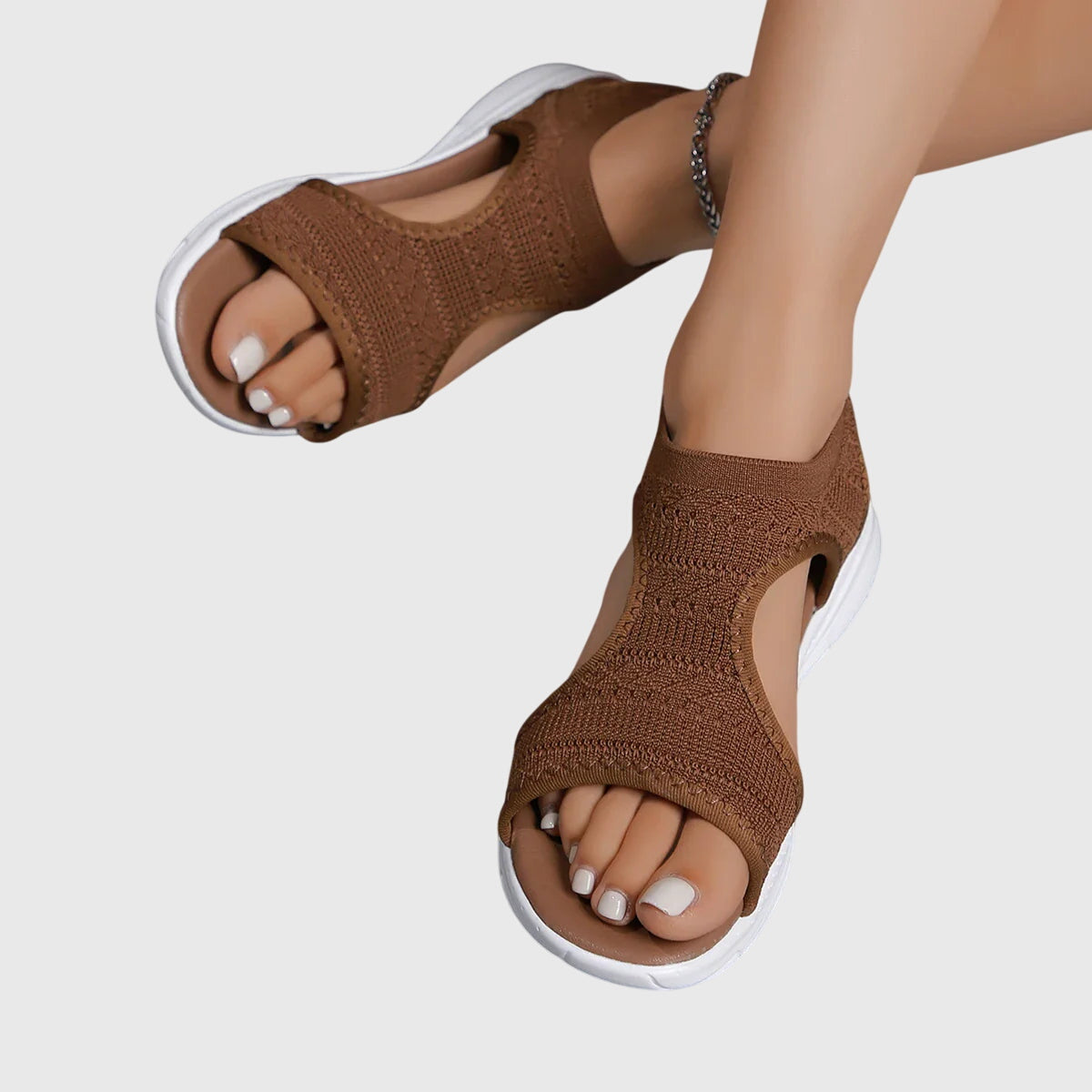 Knit Open Toe Cut Out Slingback Platform Sandals