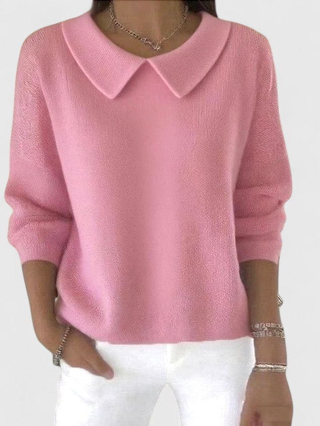 Collared Long Sleeve Drop Shoulder Knit Sweater