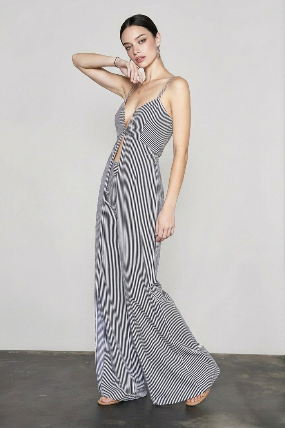 Striped Split Front Longline Cami Top and Wide Leg Pants Two Piece Set 3