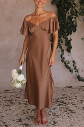 Pure Love Satin Butterfly Sleeve Slit Midi Dress - View 10