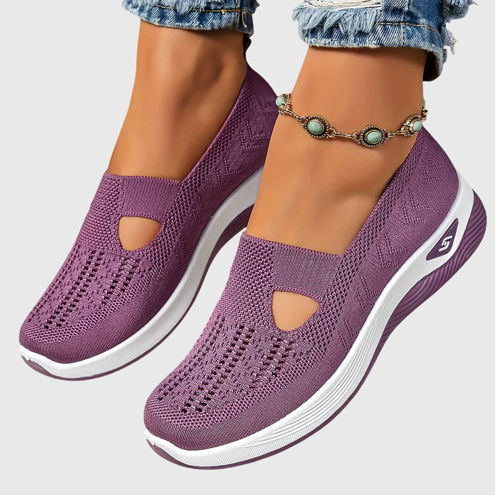 Cut Out Mesh Knit Slip On Wedge Sneakers