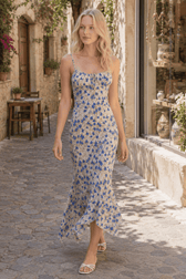 Floral Print Knotted Irregular Hem Long Dress