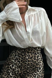 Loose Collared Solid Color Versatile Long Sleeve Blouse