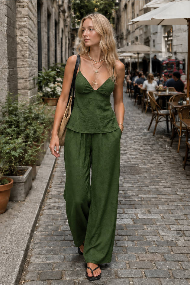 Solid Cami Wide Leg Pants Set
