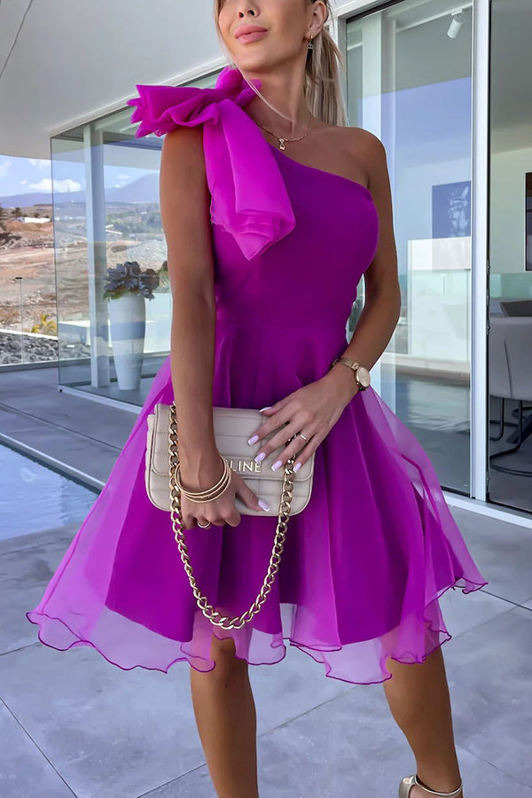 Lifetime Celebrations Tulle One Shoulder Bow Design Mini Dress - View 5