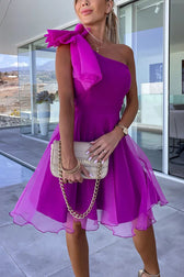 Lifetime Celebrations Tulle One Shoulder Bow Design Mini Dress - View 5