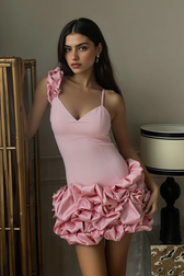 3D Ruffle Tutu Contrast V Neck Mini Slip Dress