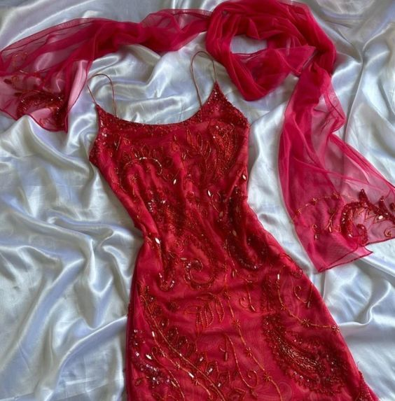 Luxurious Spaghetti Straps Beaded Red Party Dress Sexy Mermaid Chiffon Prom Dress cc1519
