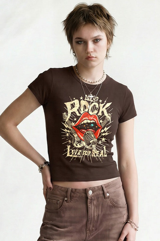 Vintage Rock Graphic Cropped T-Shirt