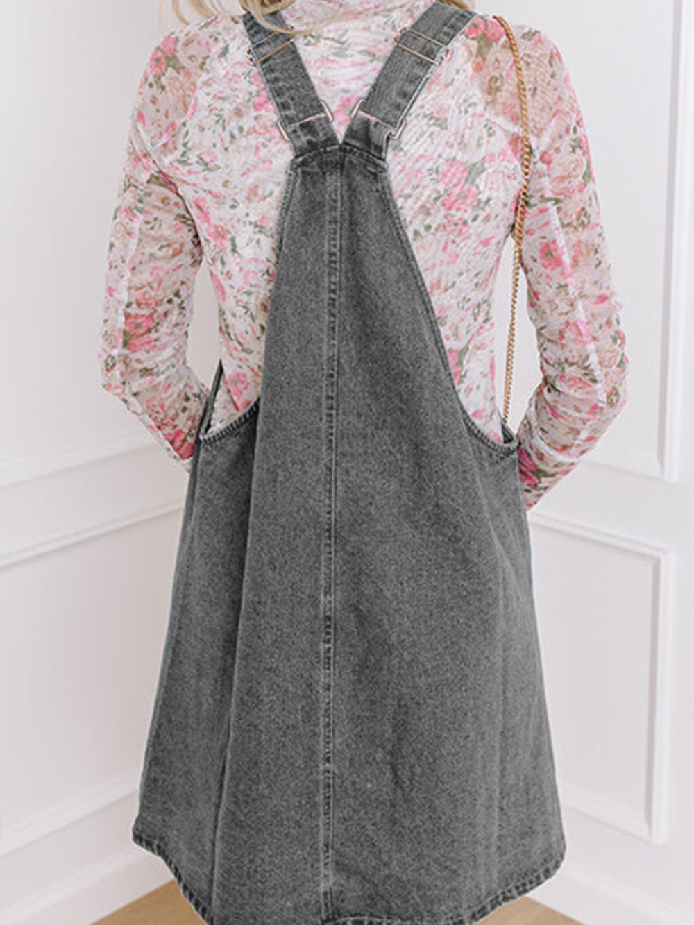 Hortensia Elevated Denim Overall Dress with Wide Straps and Buttons Chic Silhouette Collection