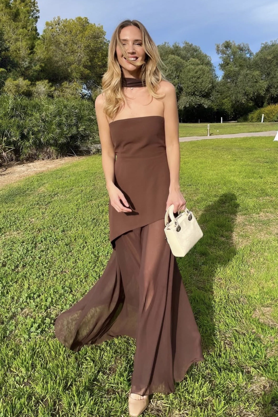 Strapless Scarf Neck High Split Bodycon Maxi Dress