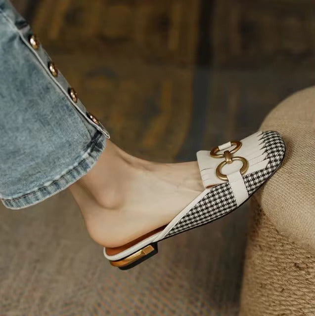 Metal Ring Square Toe Slip On Flats