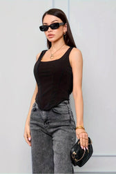 Solid Color Boned Square Neck Tank Top