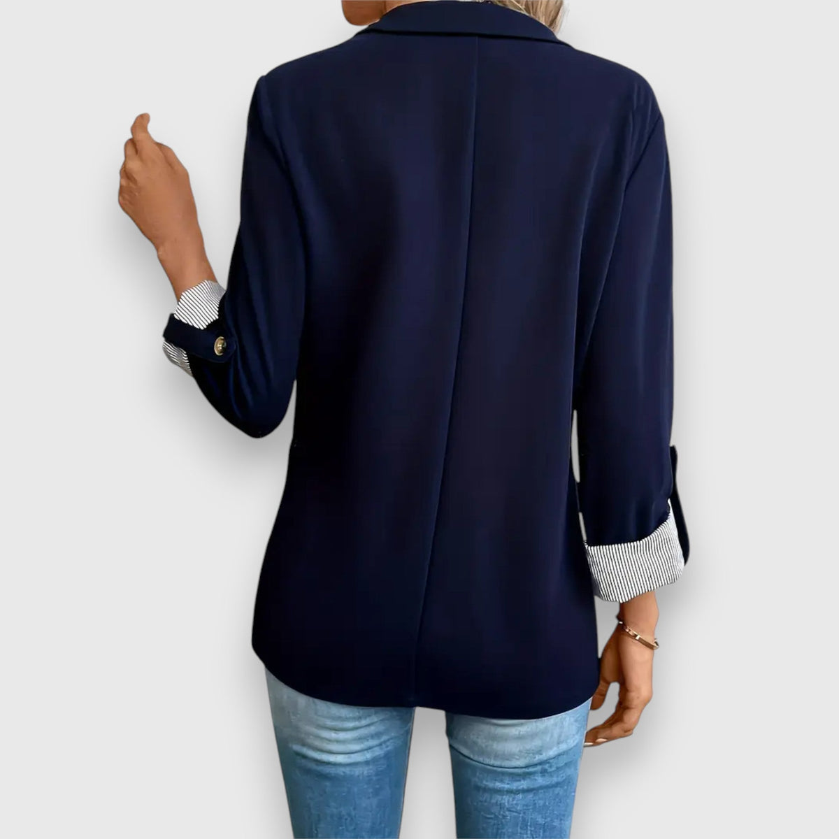 Notch Lapel Roll Up Sleeve Single Button Blazer
