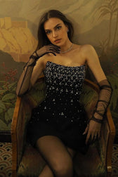 Elegant Slim Rhinestone Strapless Waist Bandage Cocktail Dress 5