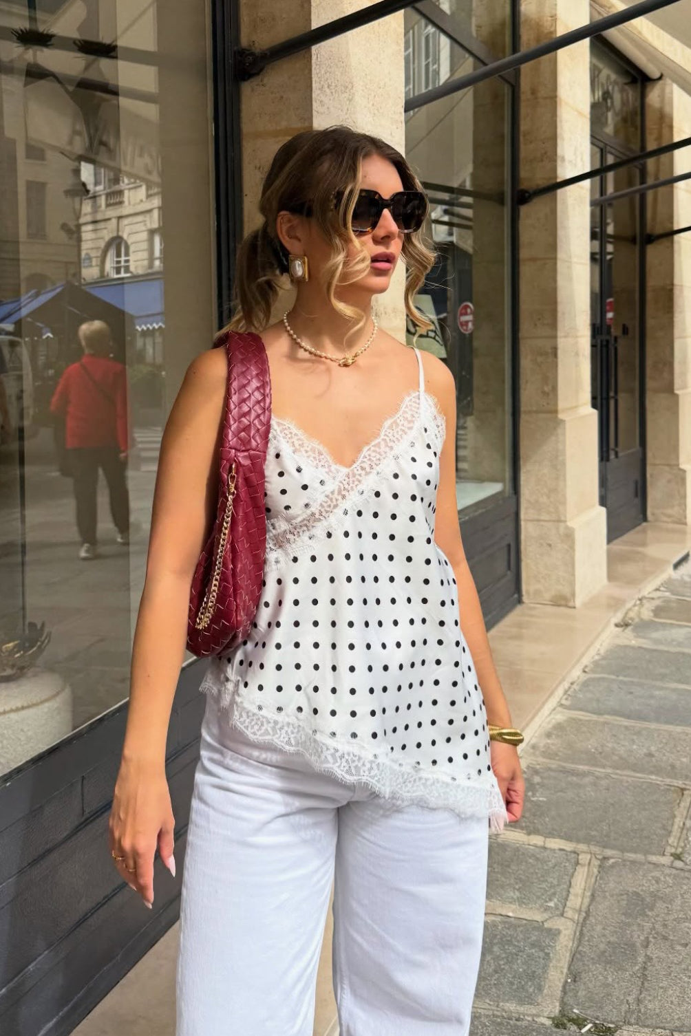 Lace Trim Dotted Cami Top