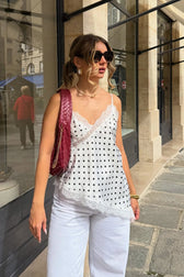 Lace Trim Dotted Cami Top