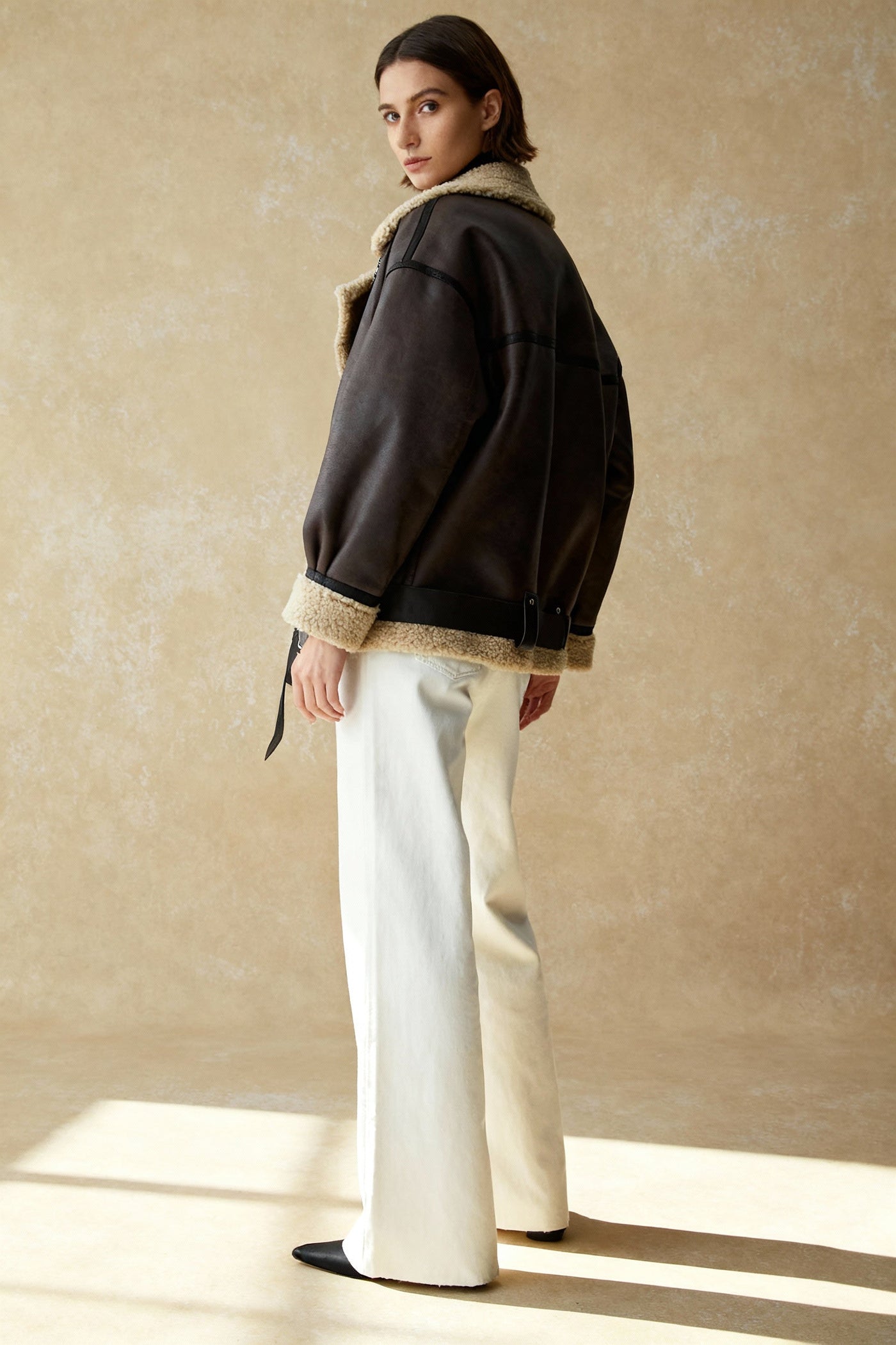 Classic Sherpa Lined Trendy Shearling Leather Flight Jacket
