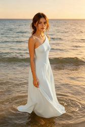 Solid One Shoulder Ruched Maxi A Line Party Dress