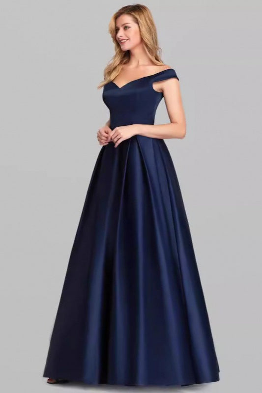 Satin Off Shoulder Sweetheart A-Line Formal Gown