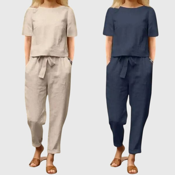 Short Sleeve Top and Tapered Pants Two Piece Set