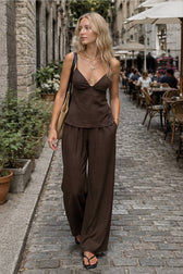 Casual Solid Cami Wide Leg Pants Set