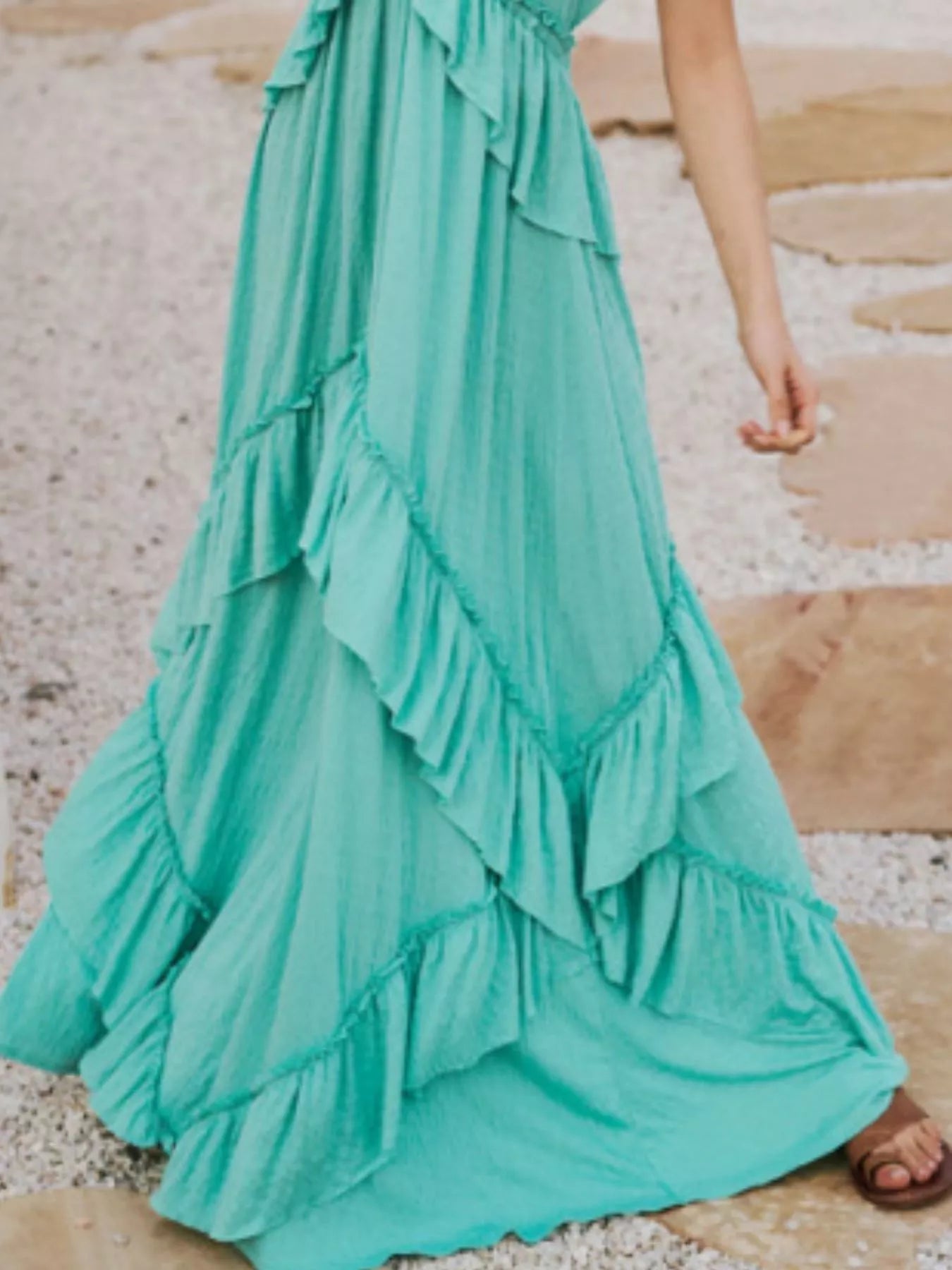 Halter Neck Deep V-Neck Ruffle Tiered Backless Maxi Dress 30