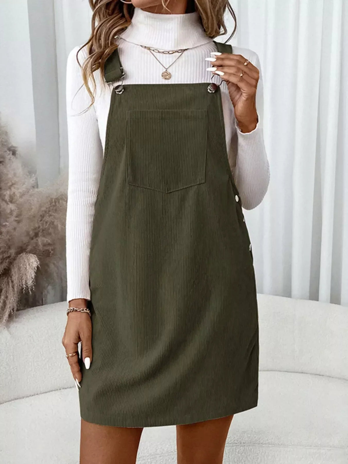 Corduroy Front Pocket Adjustable Strap Overall Mini Dress 7