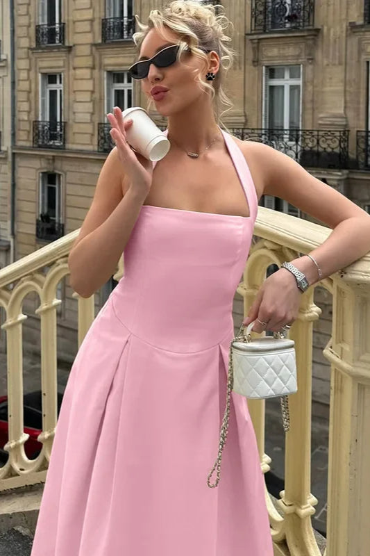 High Waist Backless Midi Dress
