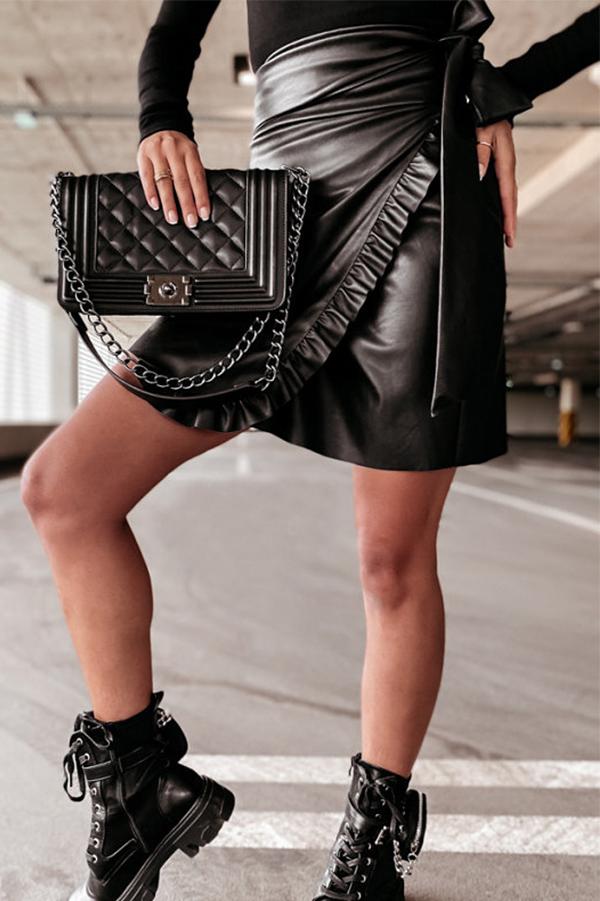 Ruffles Knot Pu Skirts