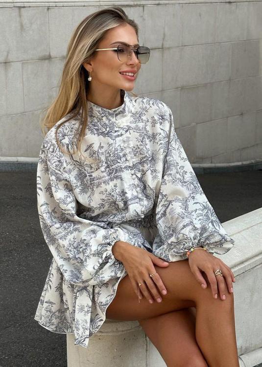 Vintage InspiRed Puff Sleeve A Line Mini Dress