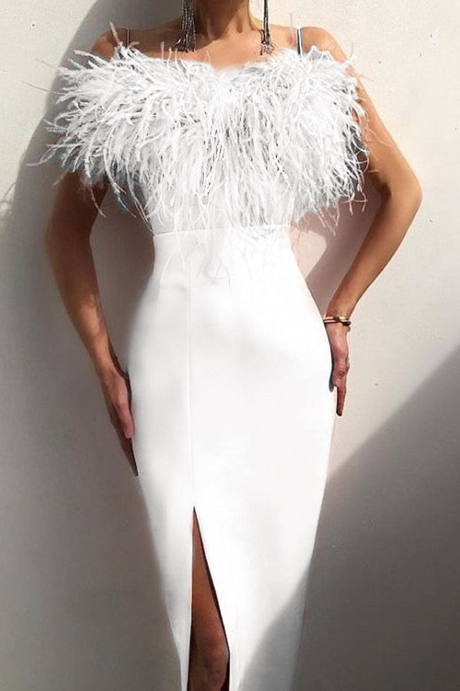 Elegant Feather Sling Bodycon Cocktail Dress - View 4