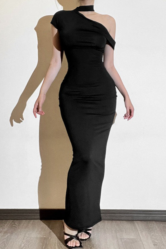 OneShoulder Fitted Maxi Party Dress