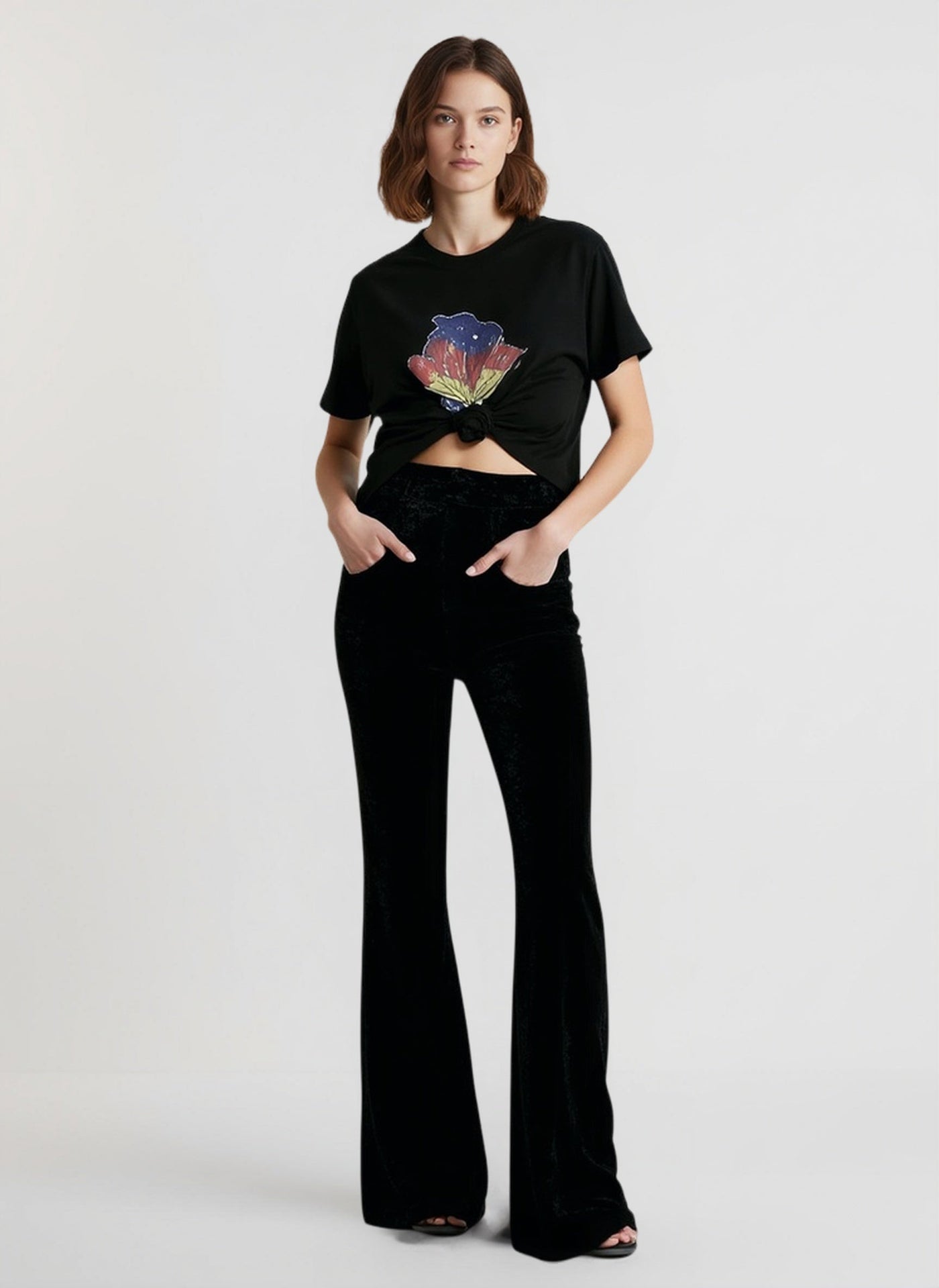 High Waist Velvet Wide Leg Velour Flare Pants