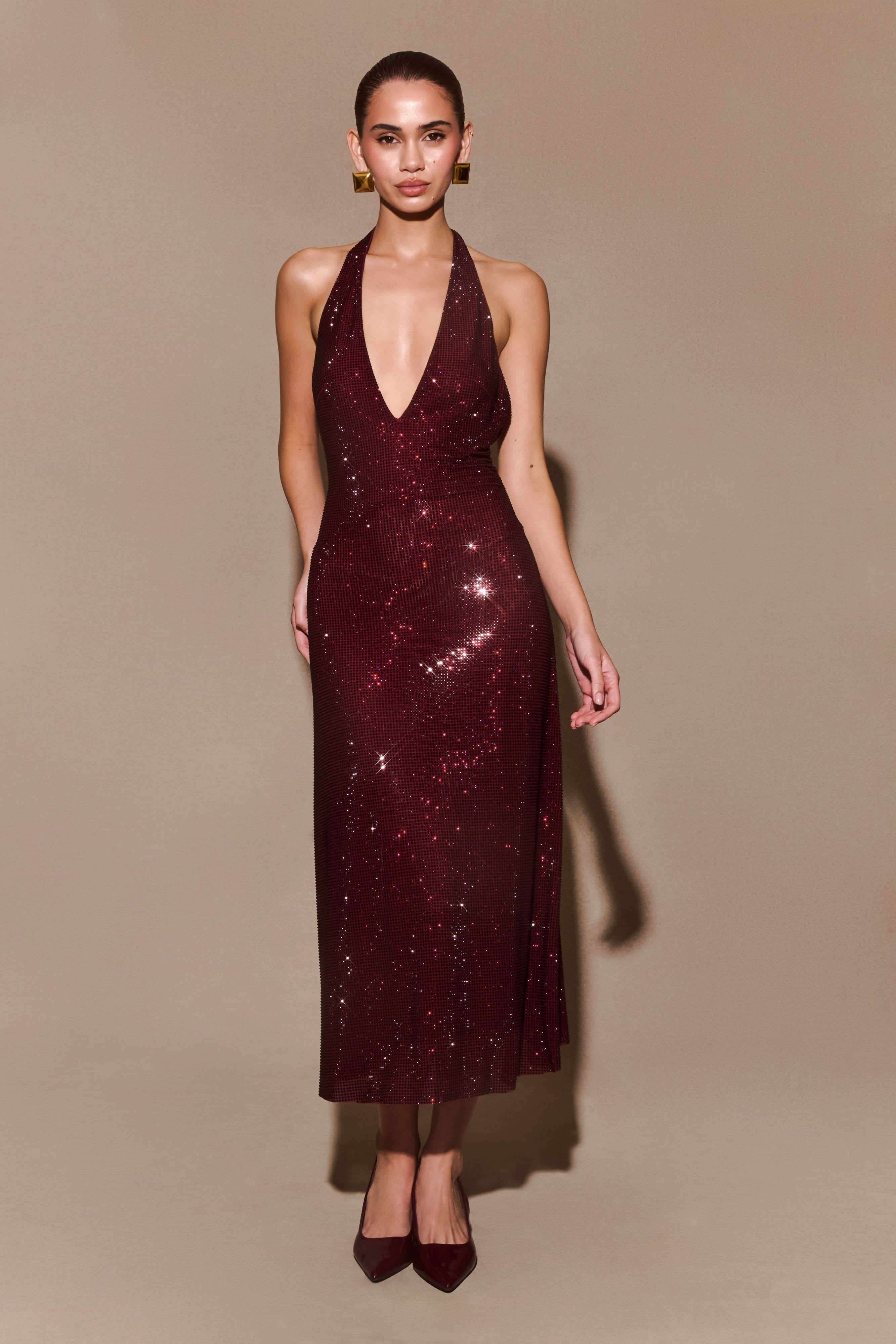 Diamond Beverly Halter Neck Midi Dress