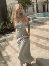 Satin Tie Front Strapless Elegant Prom Dress