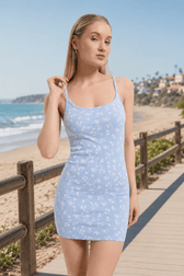 Ditsy Floral U Neck Open Back Bodycon Slip Dress