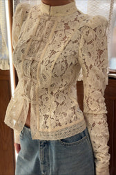 Sheer Lace Long Sleeve Blouse