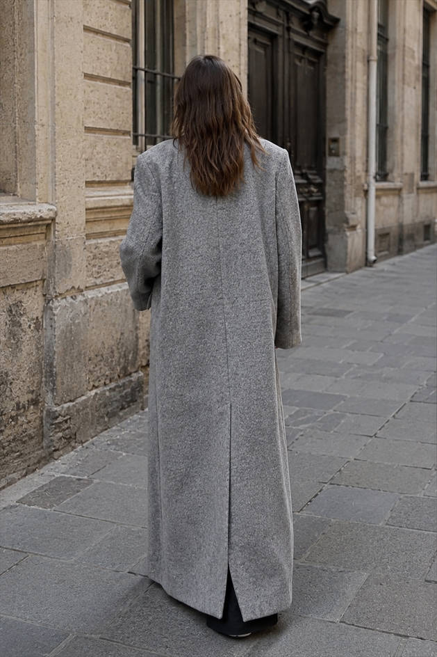Button Detail Wool Blend Overcoat