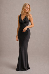 Satin Cowl Neck Fishtail Party Dress