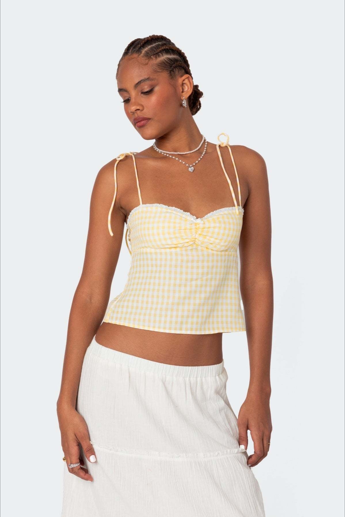 Plaid Halter Backless Cami Top