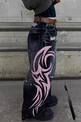 Vintage Washed Distressed Wide-Leg Denim Jeans