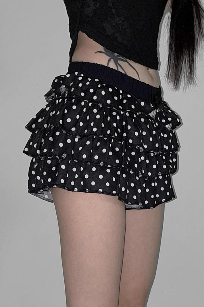 Polka Dot Low Waist Tiered Mini Skirt
