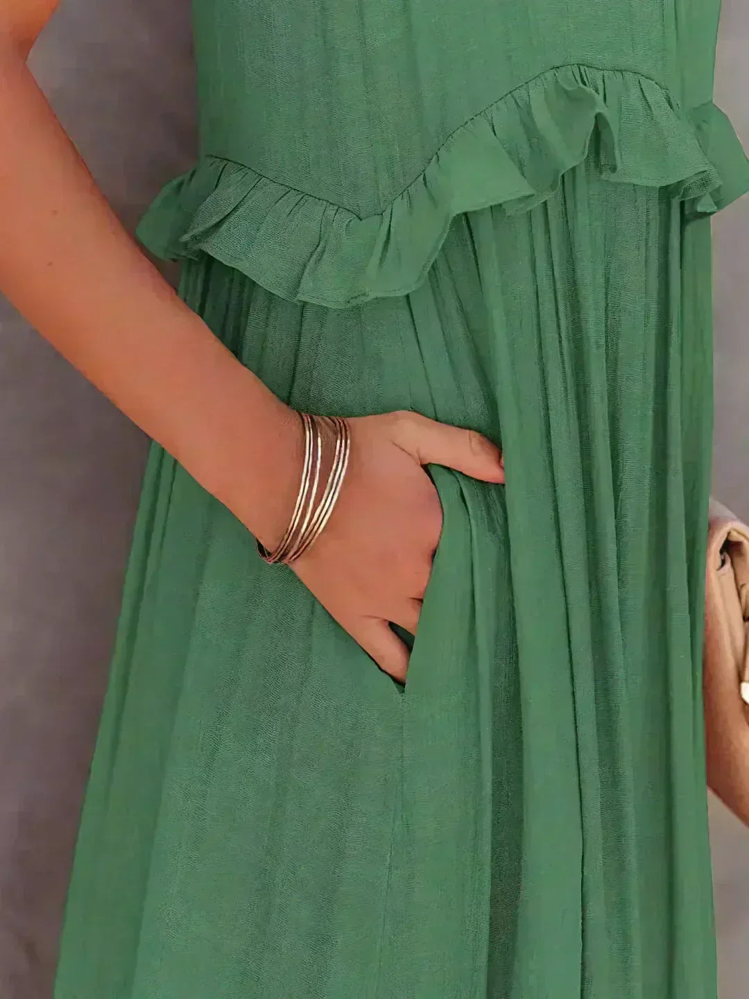 Delilah - Elegant Halter Neck Ruffle Trim Dress Green