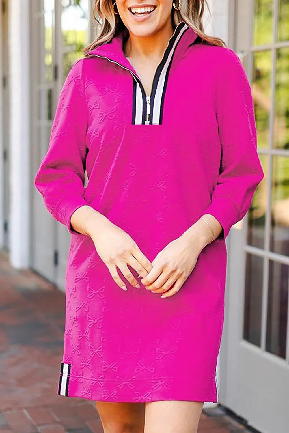Lilian Textured Quarter Zip Dress with Relaxed Fit and Seasonal Wardrobe Essential