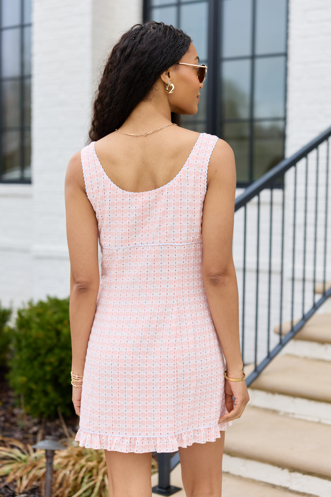 Gingham Square Neck Sleeveless Button Front Ruffle Hem Mini Dress 4