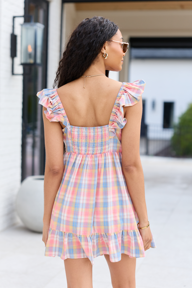 Plaid Ruffle Strap Button Front Babydoll Mini Dress 4