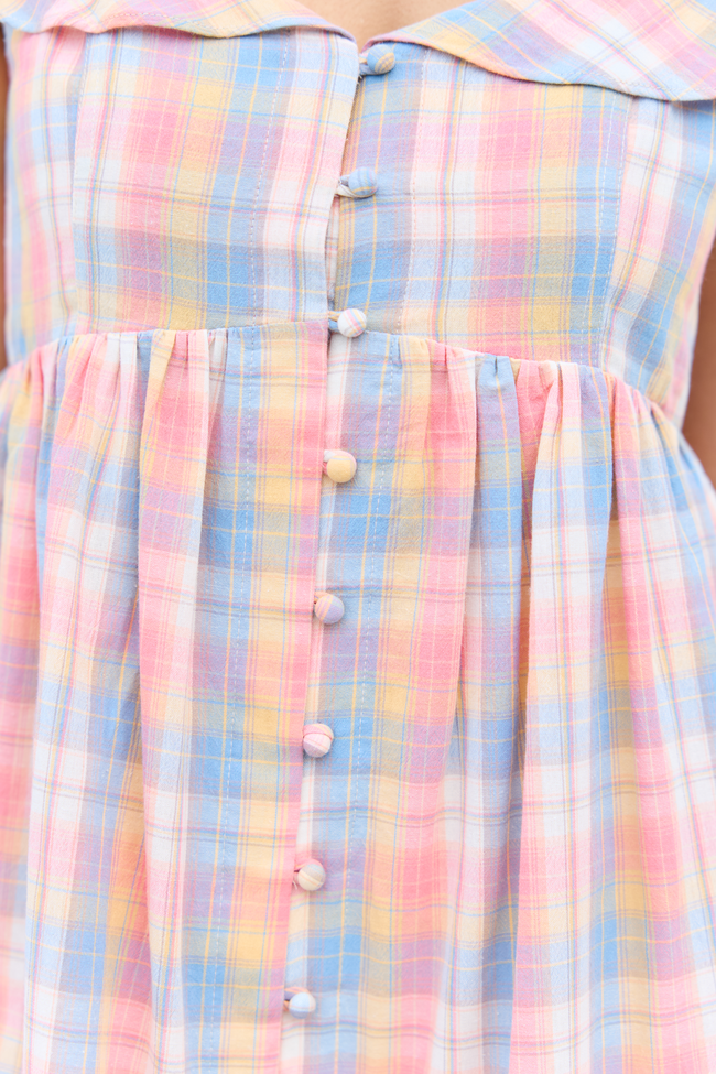 Plaid Ruffle Strap Button Front Babydoll Mini Dress 5