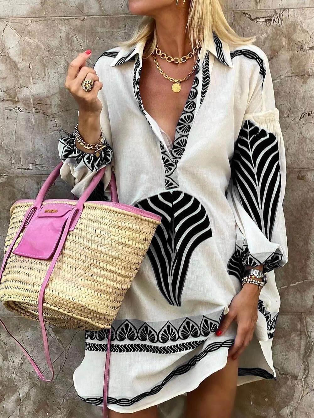 Simple Unique Print Holiday Mini Dress Black