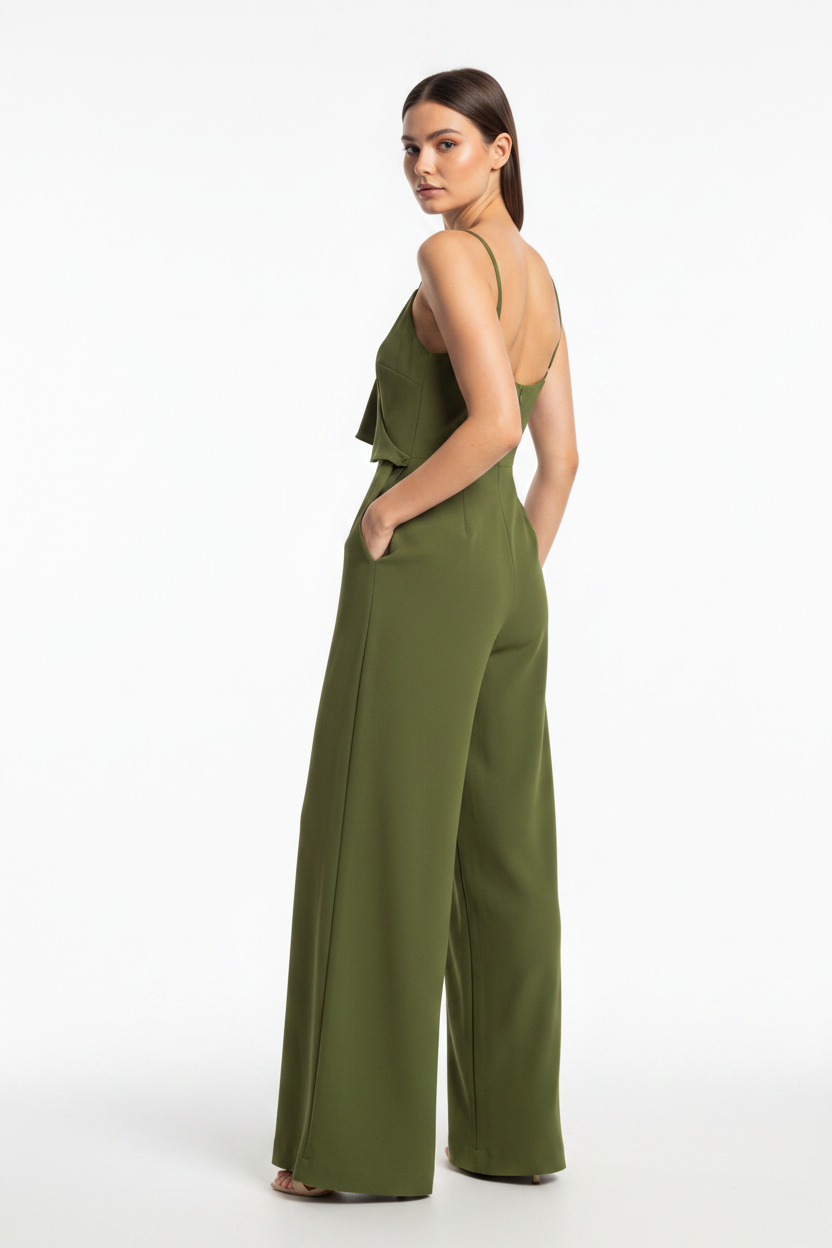 Violet Stylish Wide-Leg Jumpsuit with Pockets and Adjustable Straps